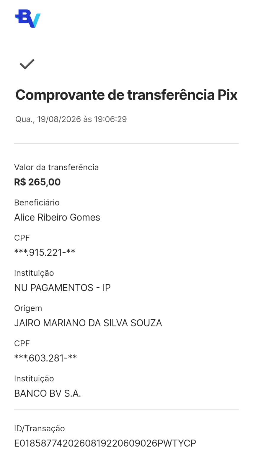 Comprovante PIX