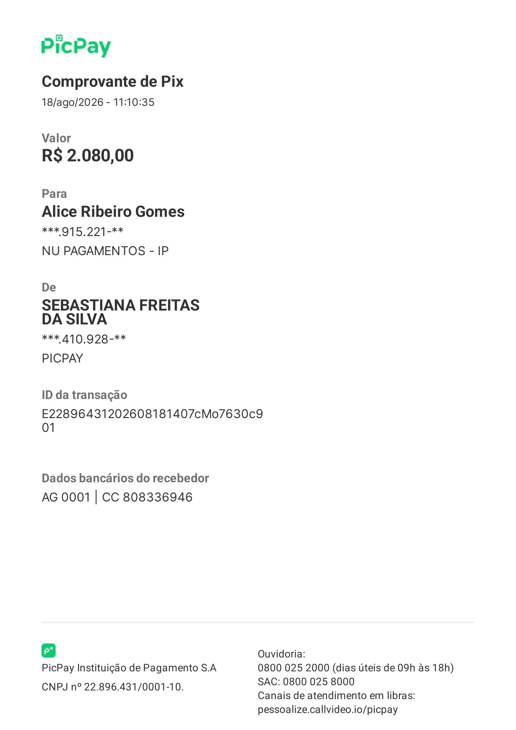 Comprovante PIX