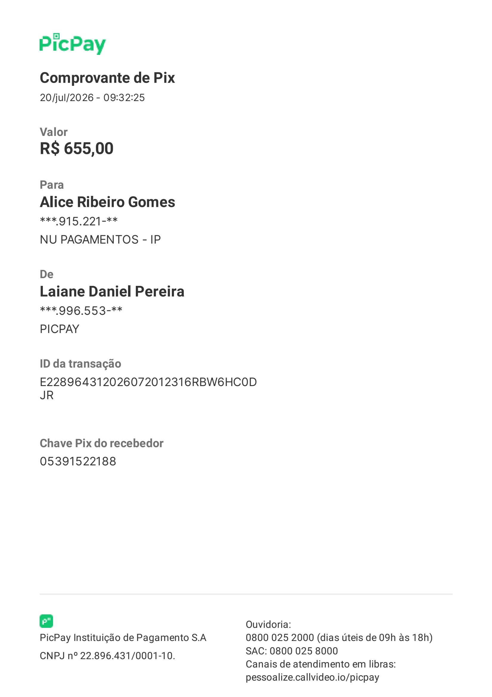 Comprovante PIX