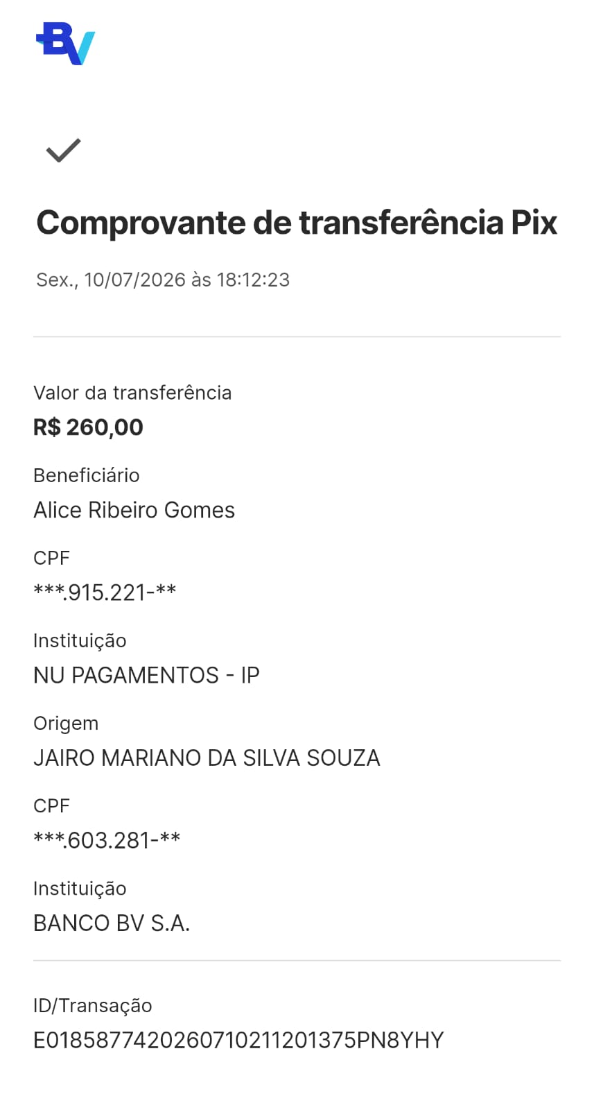 Comprovante PIX