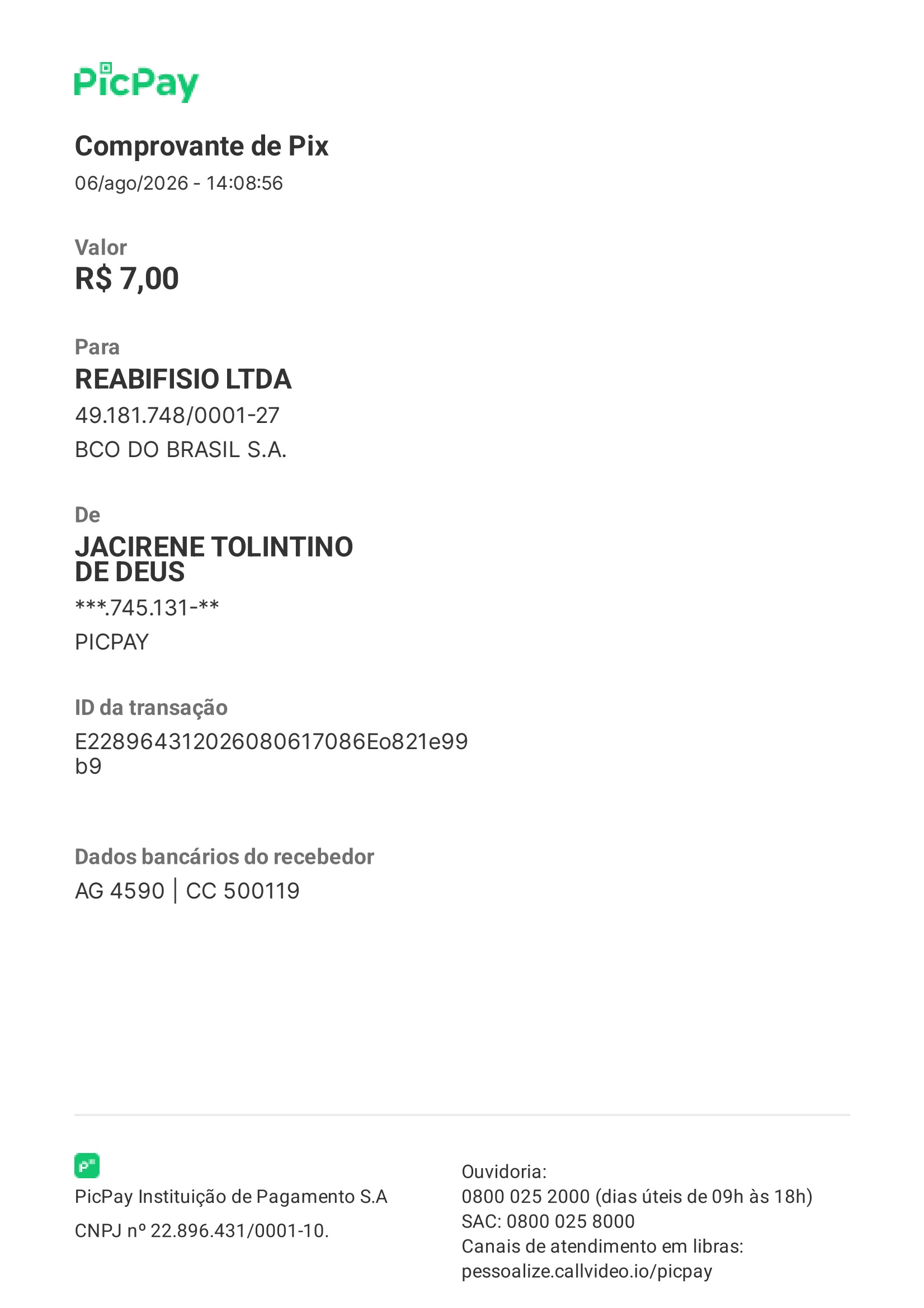 Comprovante PIX