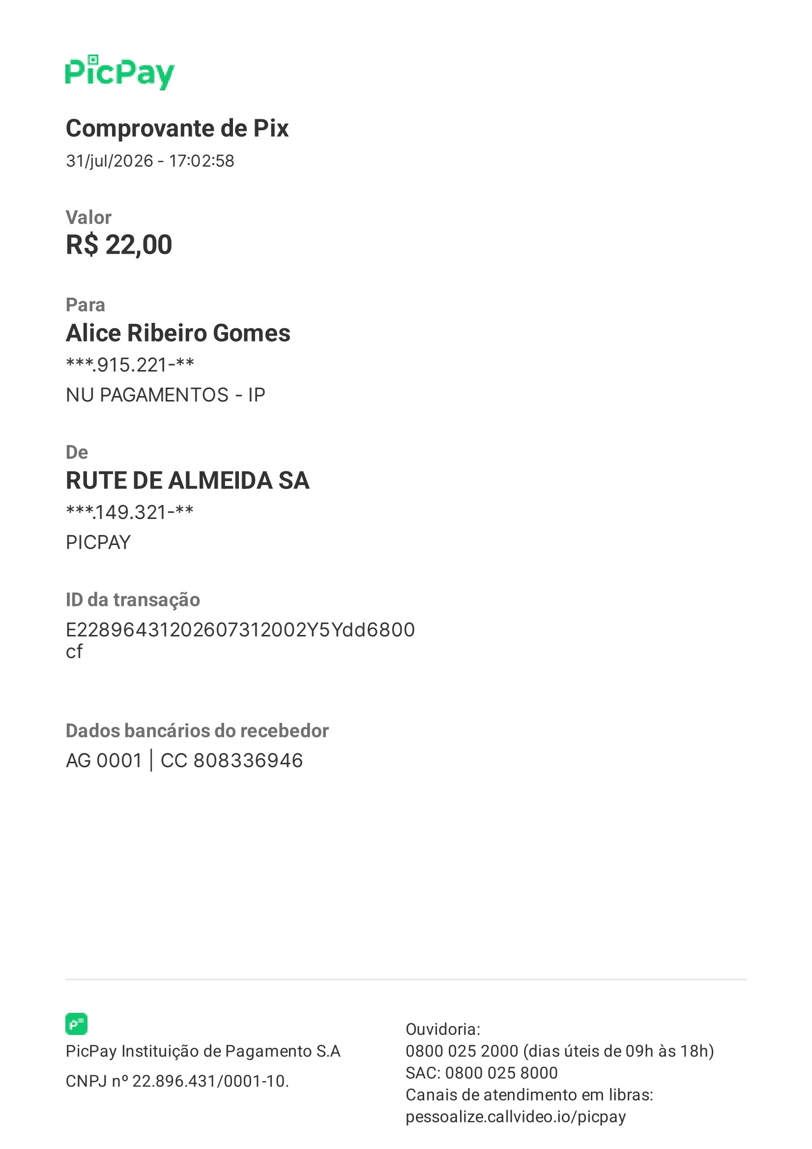Comprovante PIX