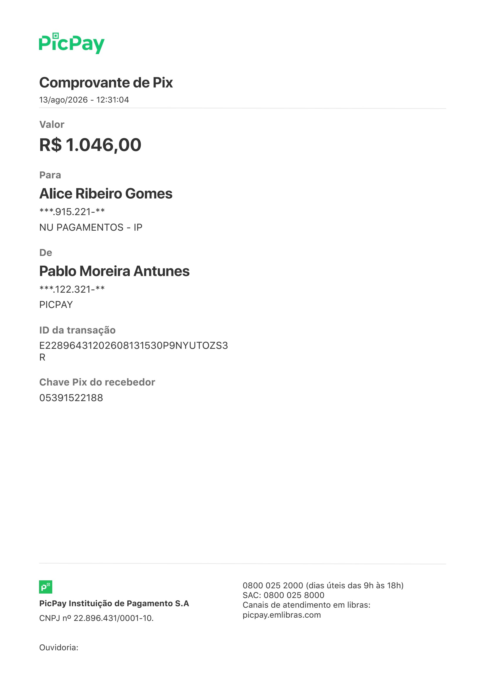 Comprovante PIX