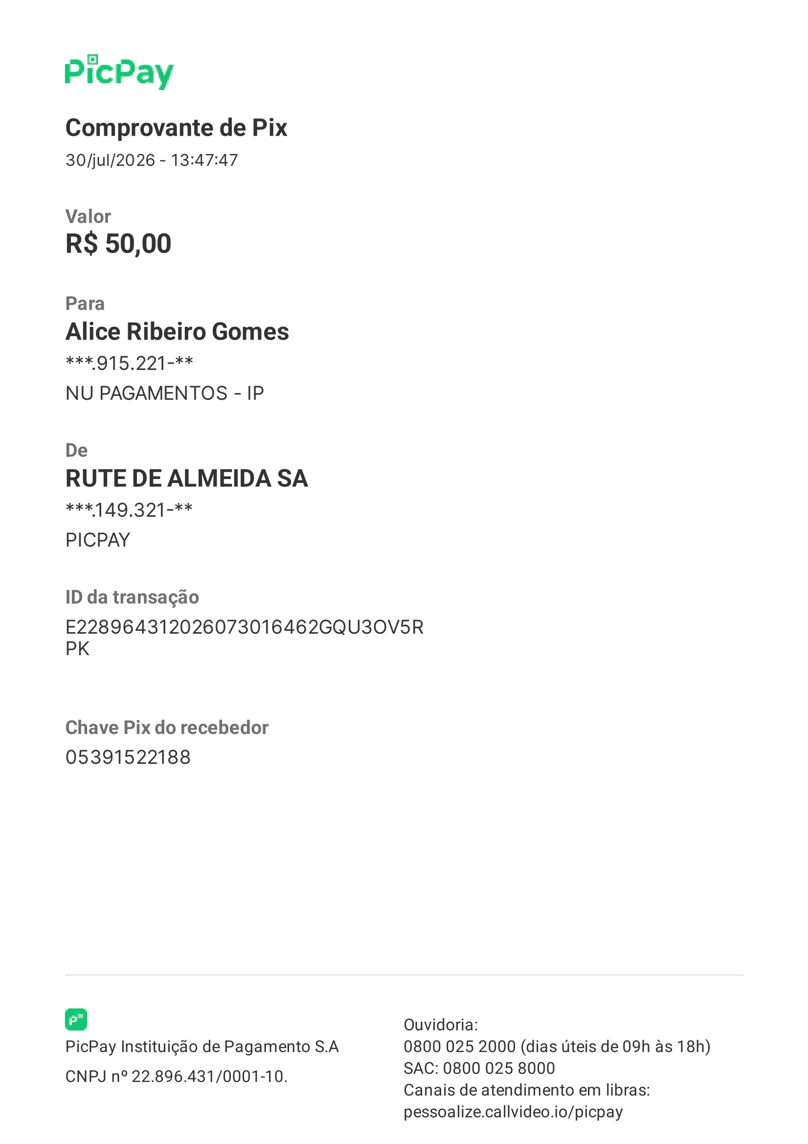 Comprovante PIX
