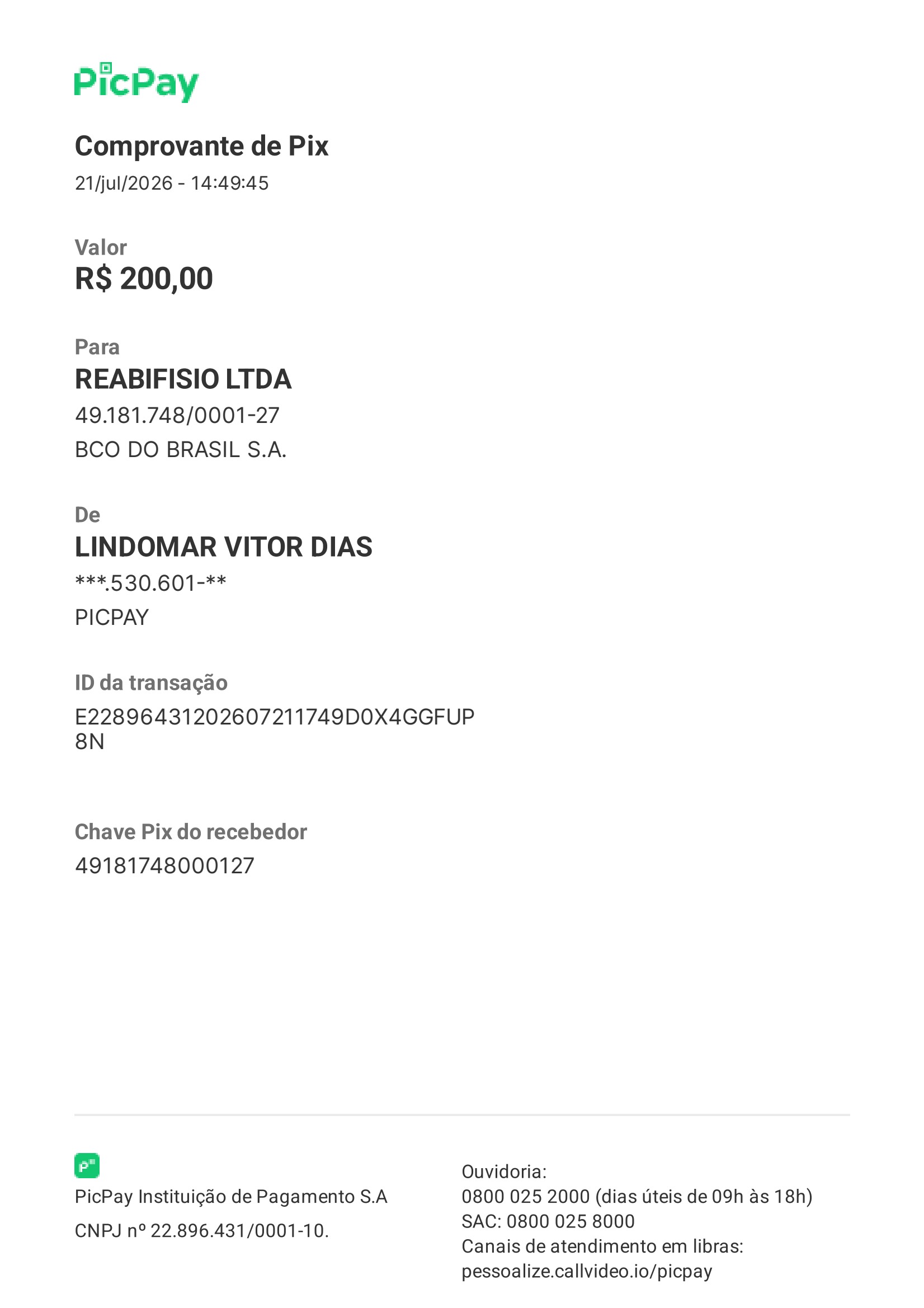 Comprovante PIX