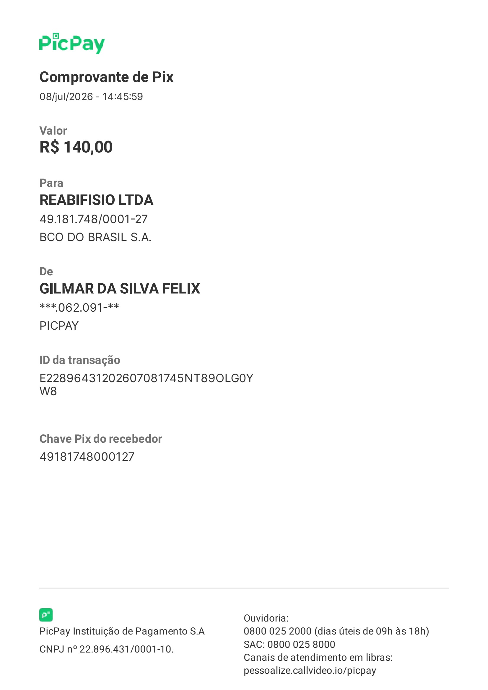 Comprovante PIX