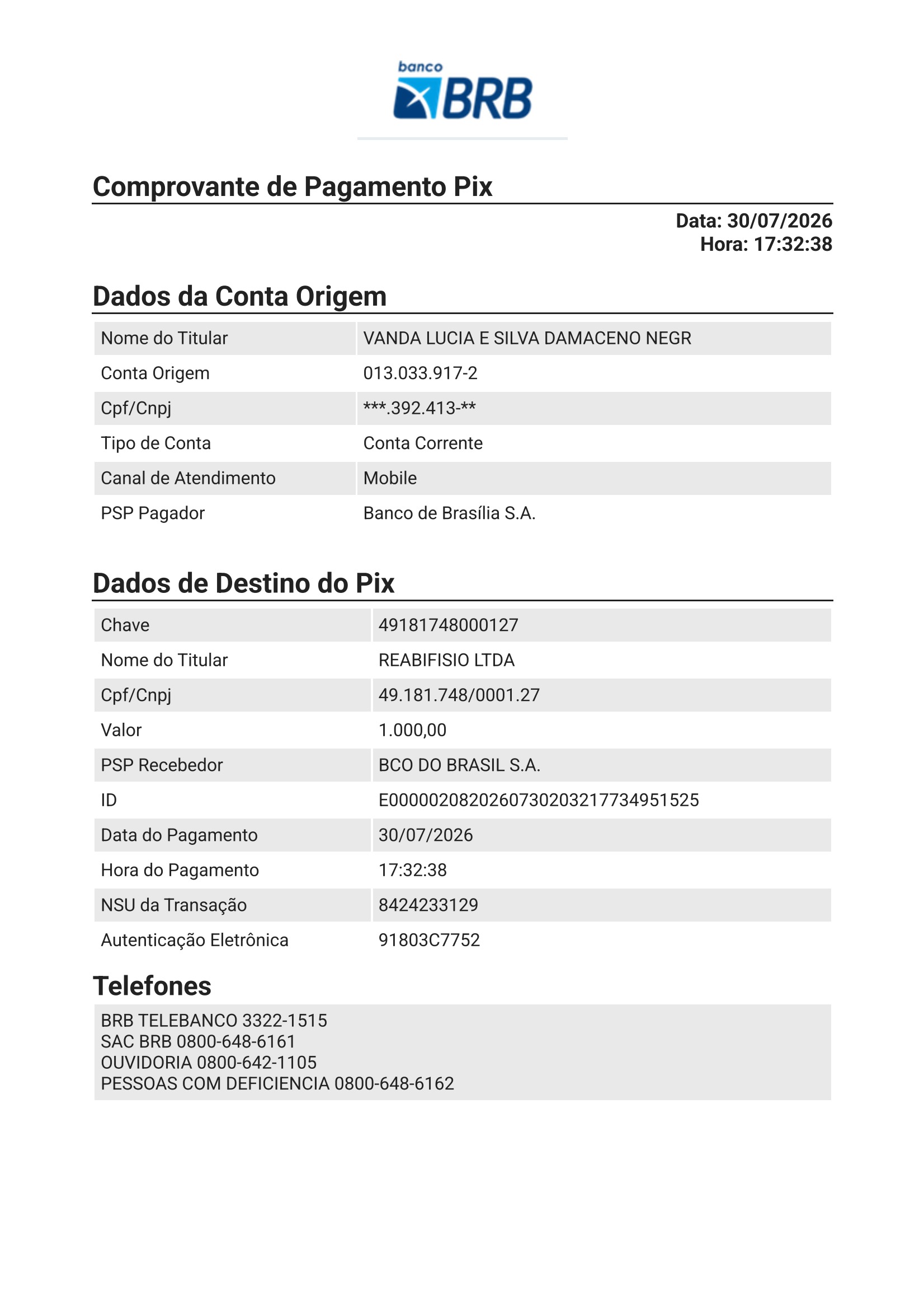 Comprovante PIX