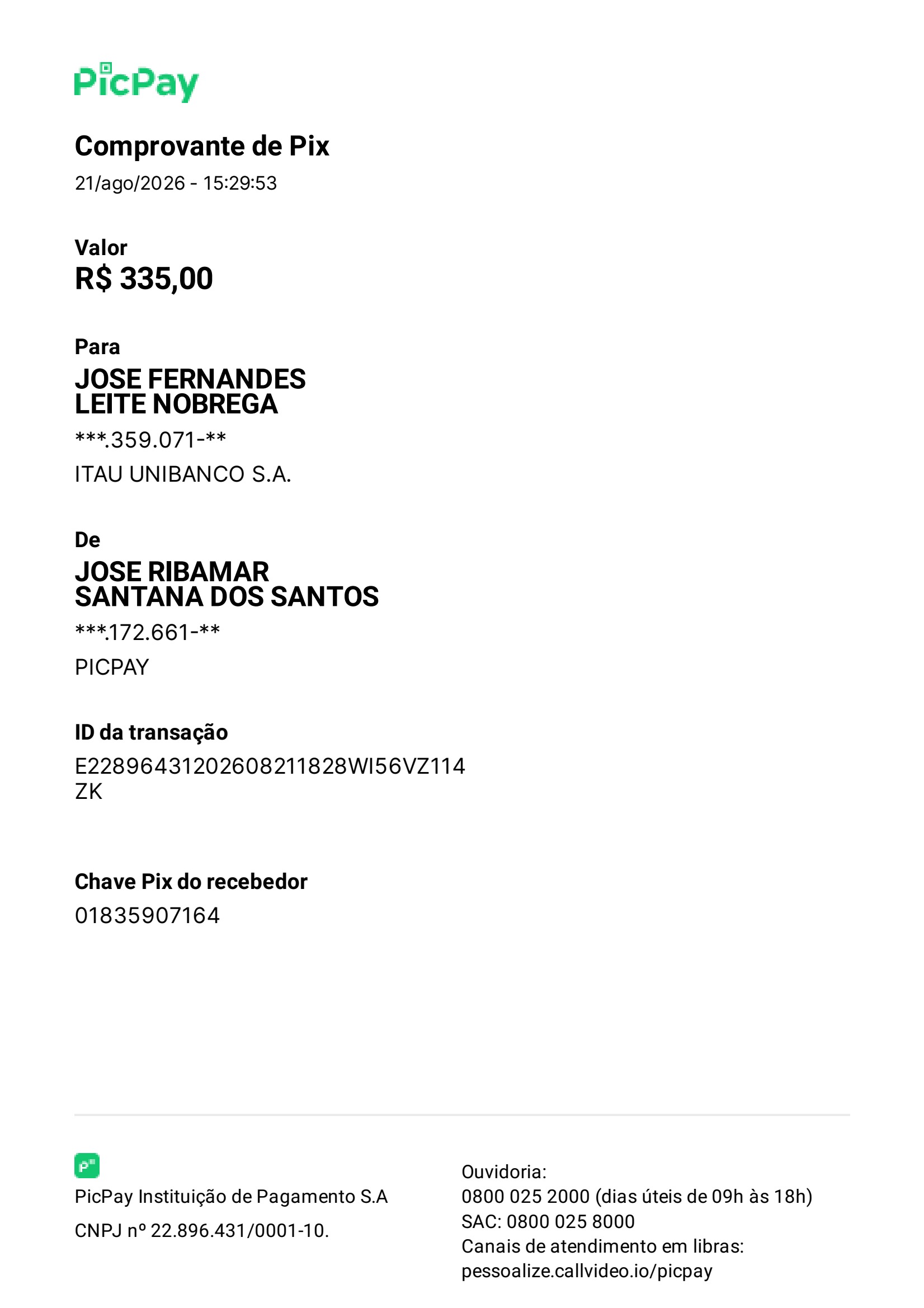 Comprovante PIX