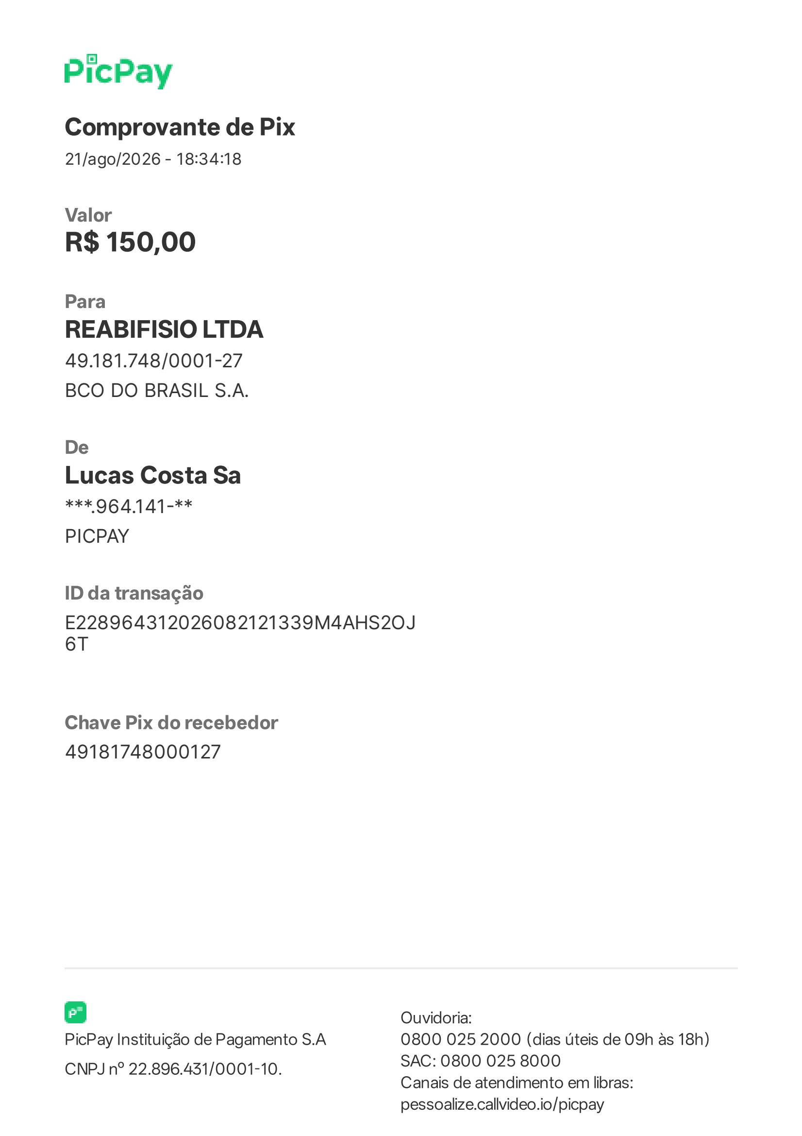 Comprovante PIX