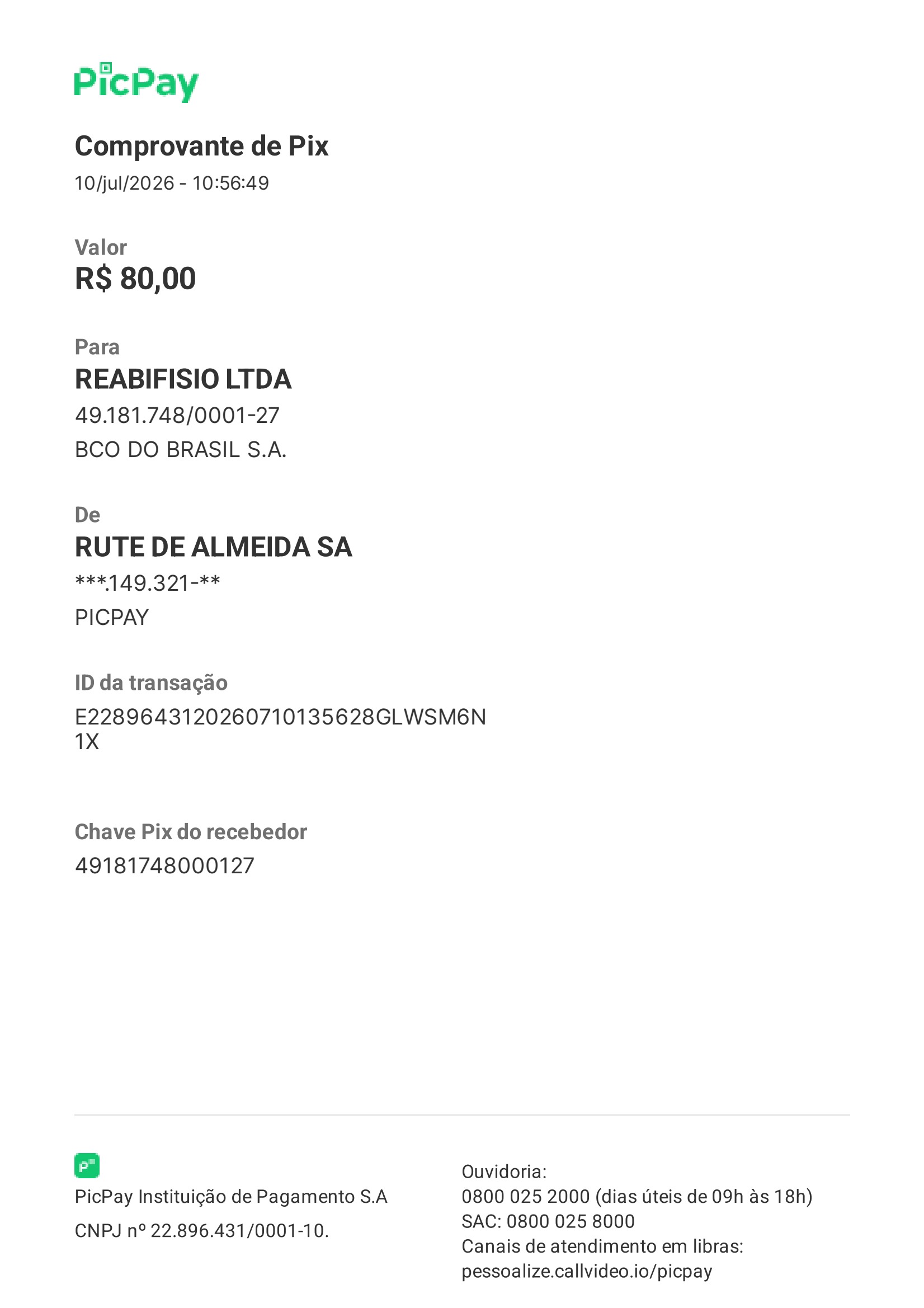Comprovante PIX