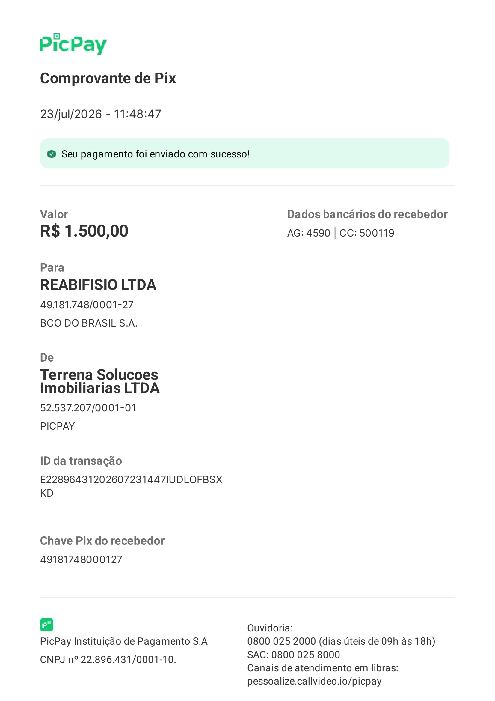 Comprovante PIX