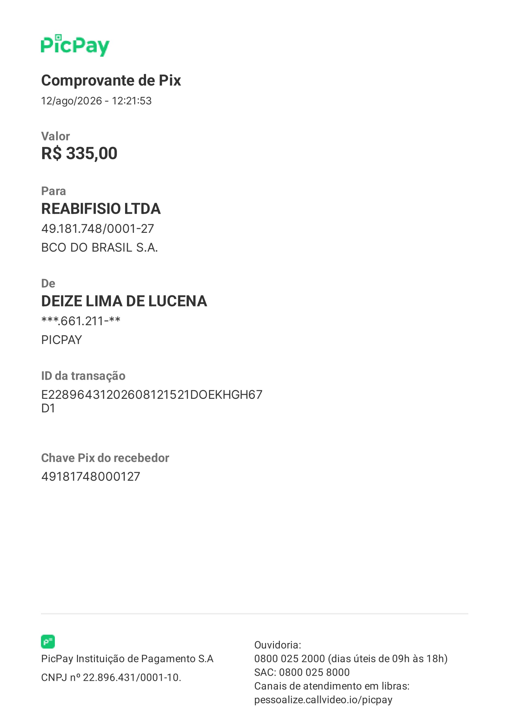 Comprovante PIX