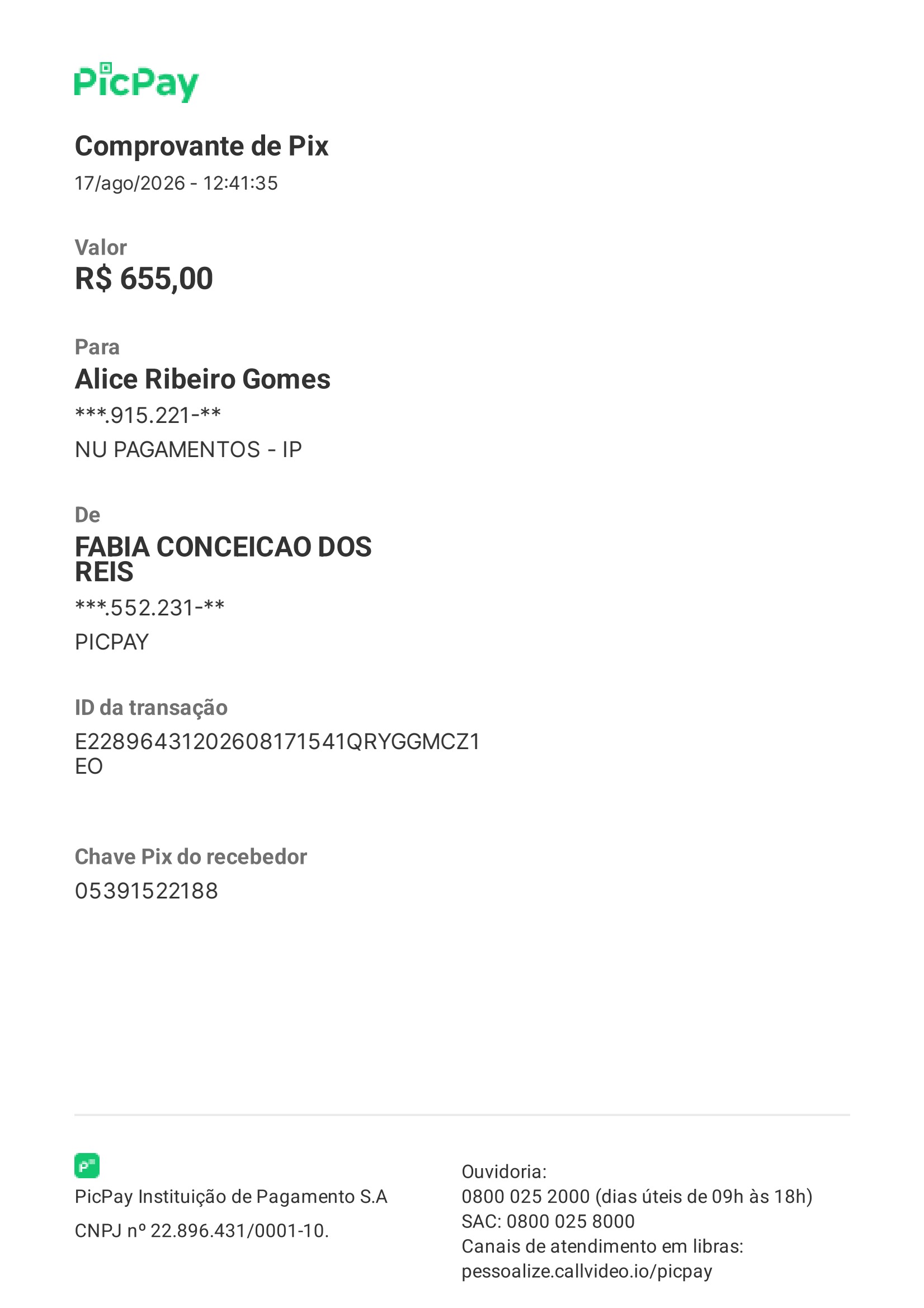 Comprovante PIX