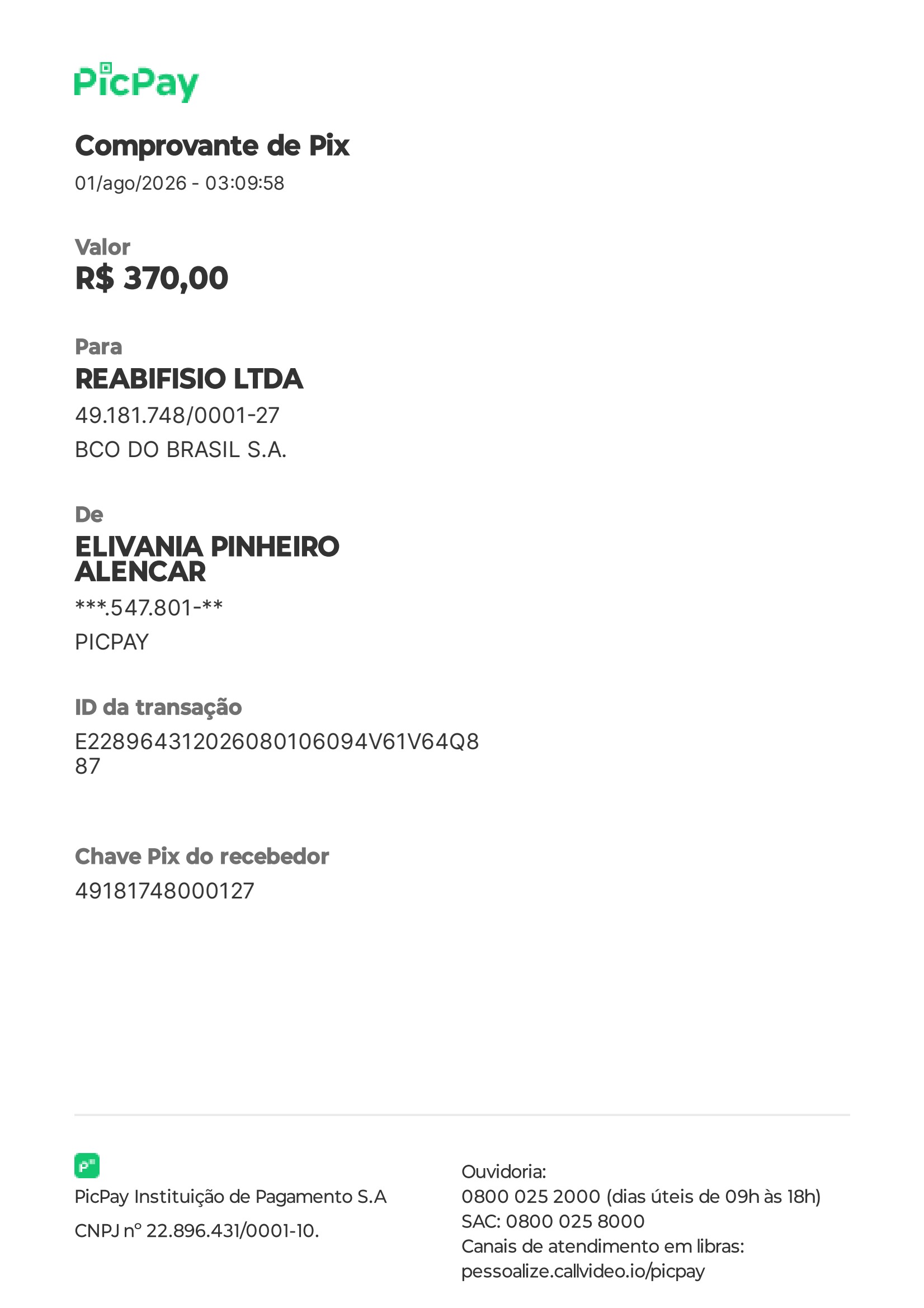 Comprovante PIX
