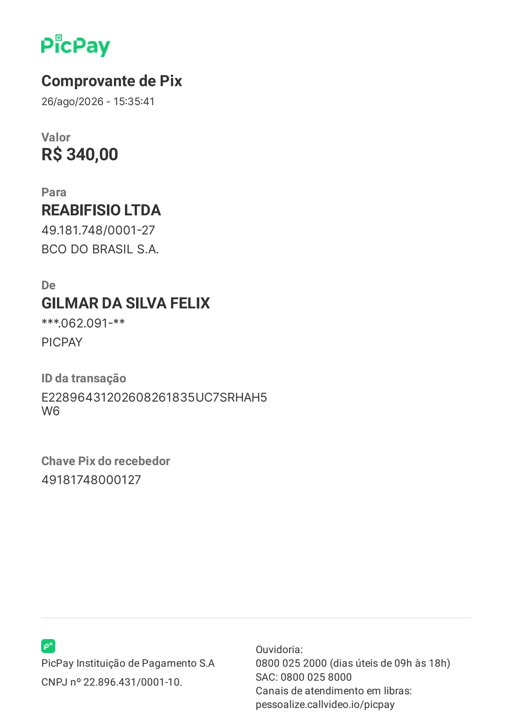 Comprovante PIX