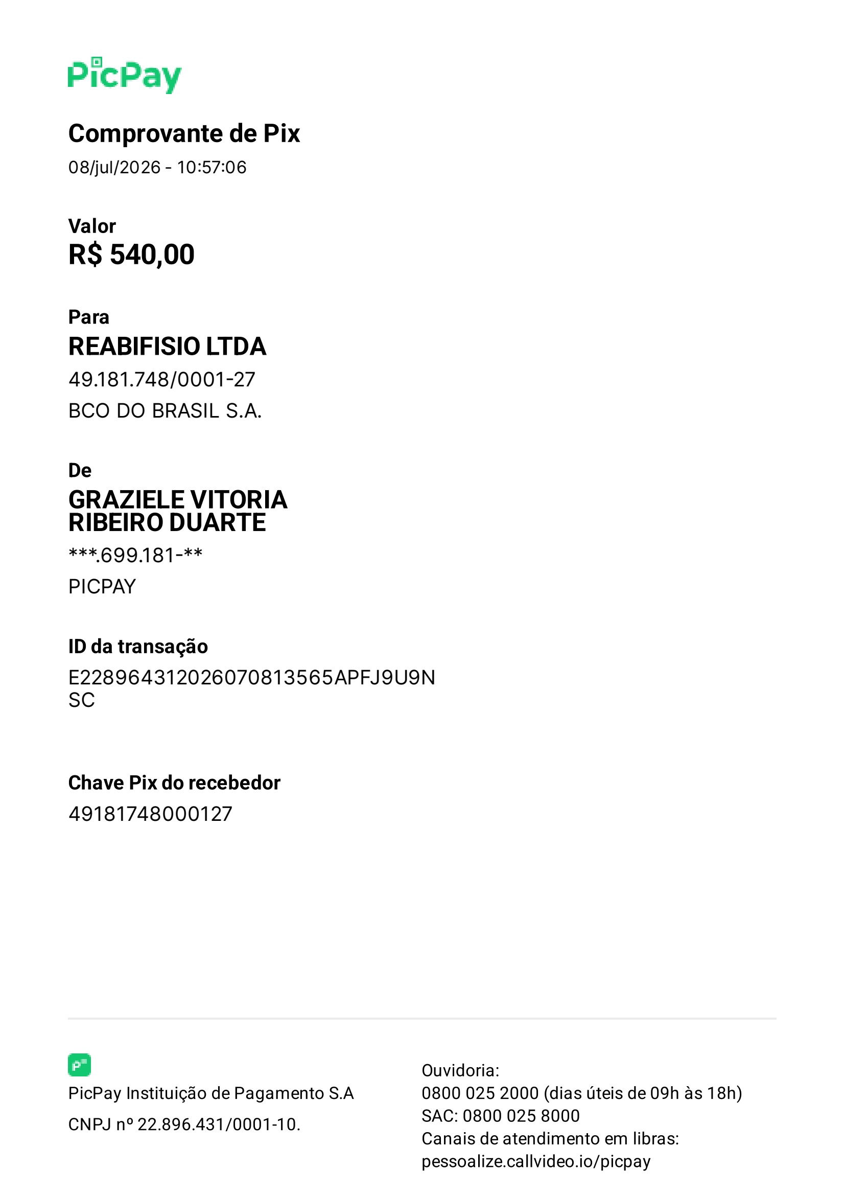 Comprovante PIX