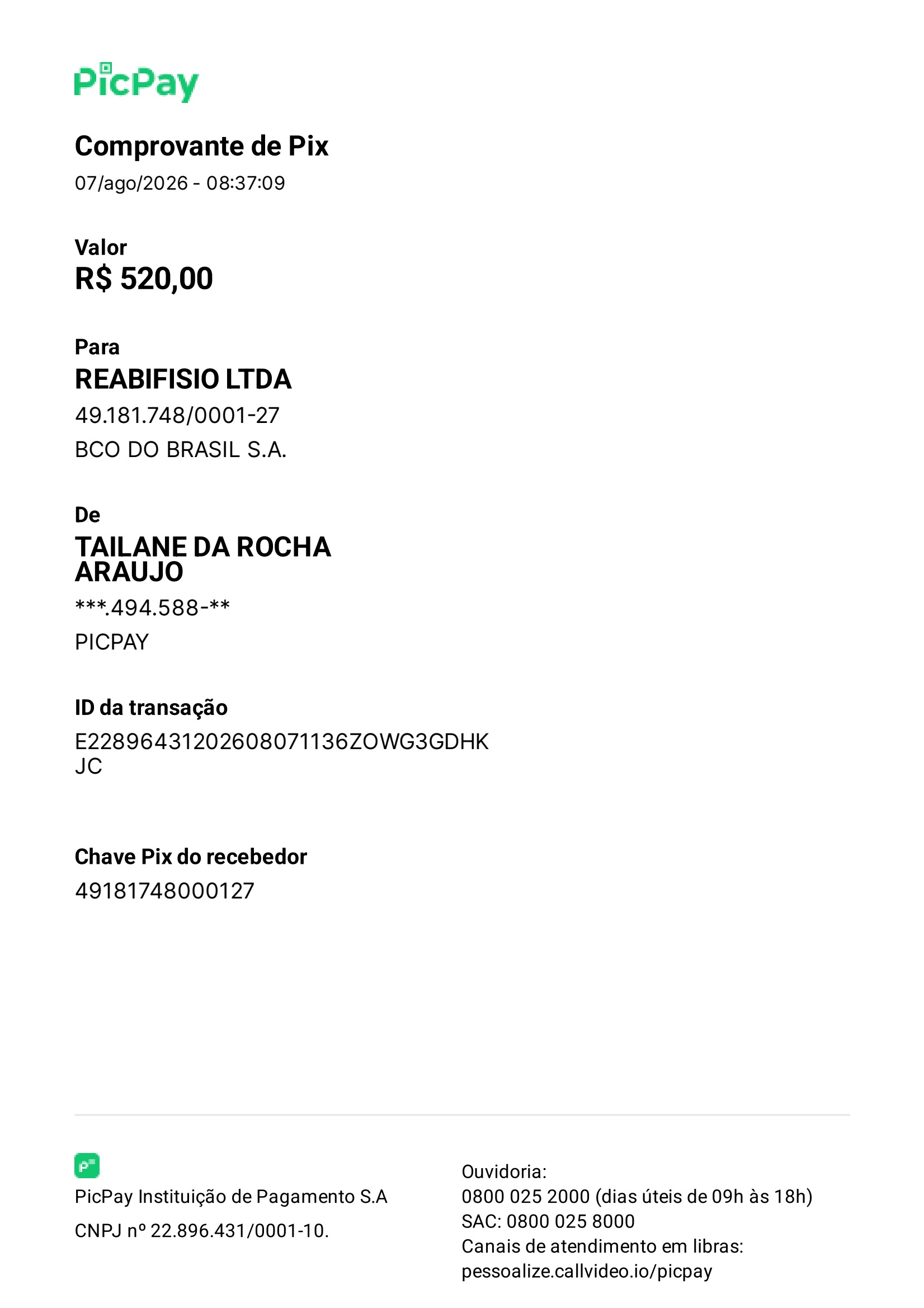 Comprovante PIX