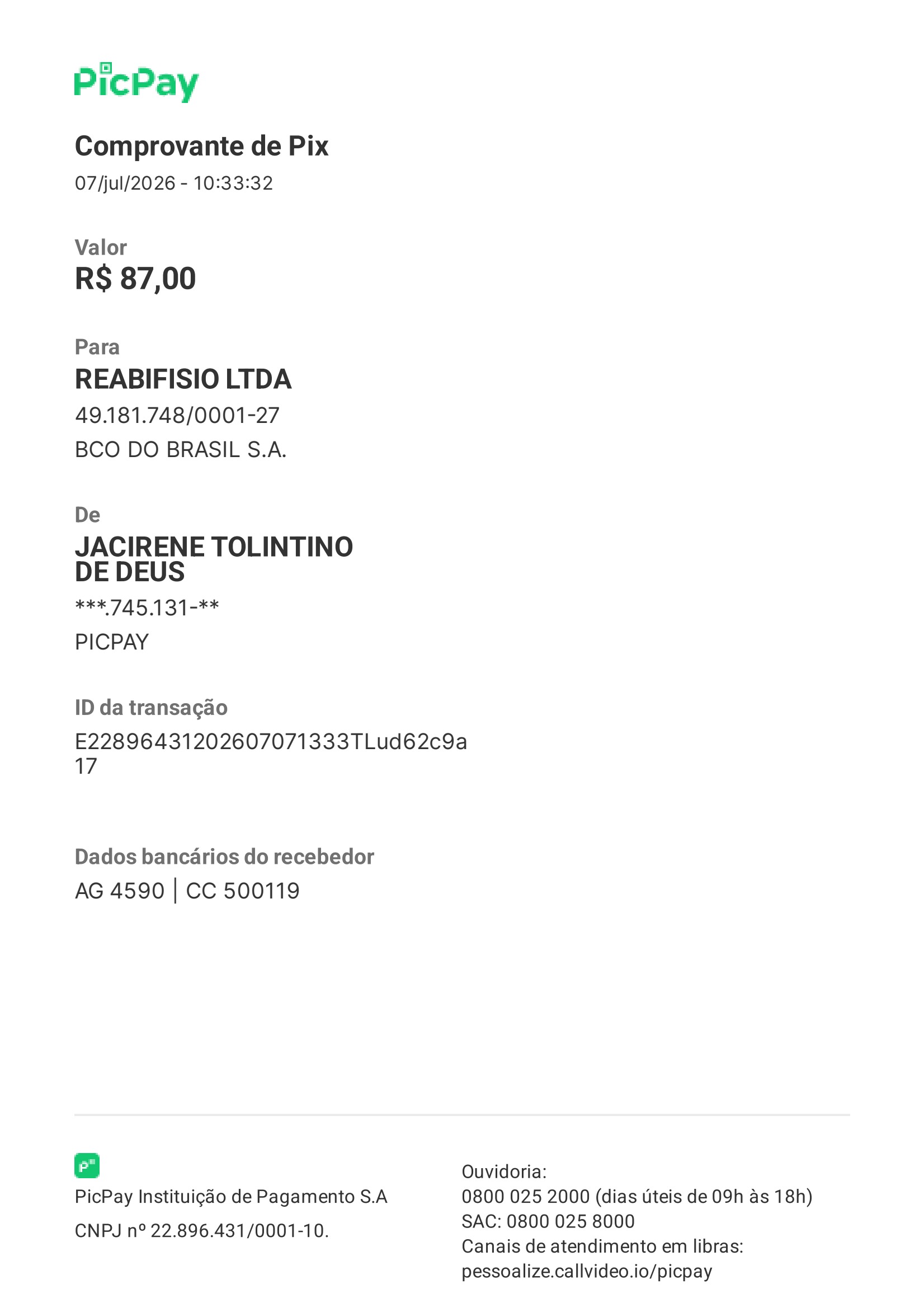 Comprovante PIX
