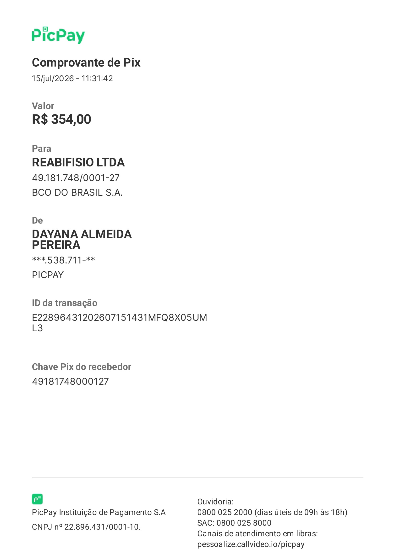 Comprovante PIX
