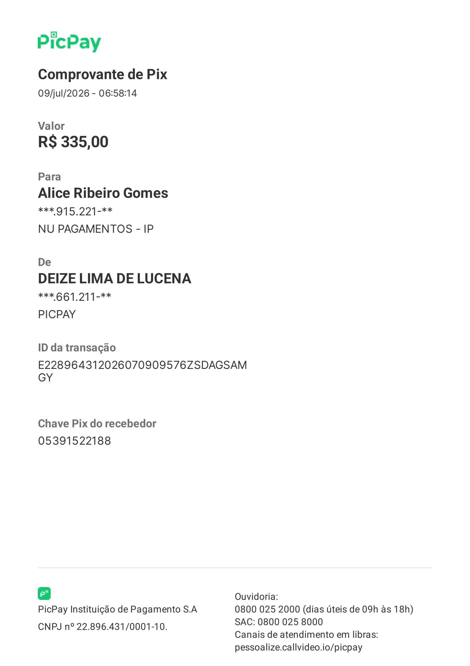Comprovante PIX